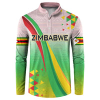 Zimbabwe Vibe Button Sweatshirt Tribal-Inspired Background with Geometric Flag Color Design