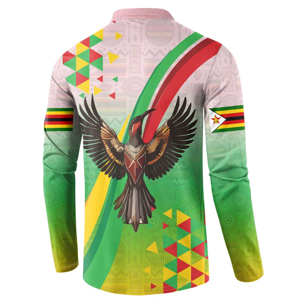 Zimbabwe Vibe Button Sweatshirt Tribal-Inspired Background with Geometric Flag Color Design