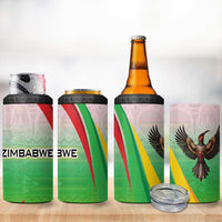 Zimbabwe Vibe 4 in 1 Can Cooler Tumbler Tribal-Inspired Background with Geometric Flag Color Design
