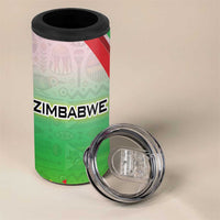 Zimbabwe Vibe 4 in 1 Can Cooler Tumbler Tribal-Inspired Background with Geometric Flag Color Design