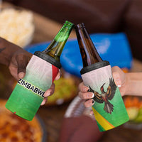 Zimbabwe Vibe 4 in 1 Can Cooler Tumbler Tribal-Inspired Background with Geometric Flag Color Design
