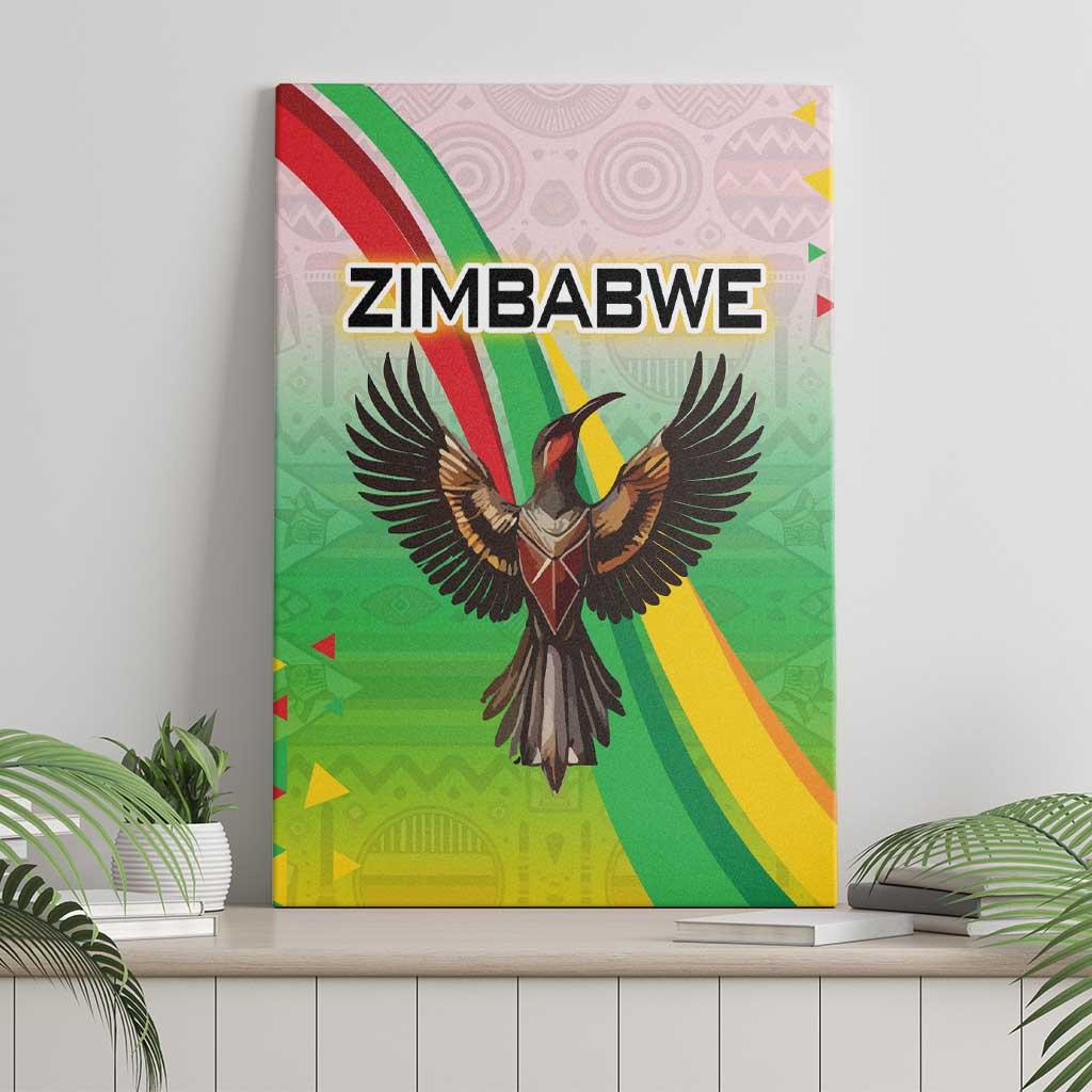 Zimbabwe Vibe Canvas Wall Art Tribal-Inspired Background with Geometric Flag Color Design