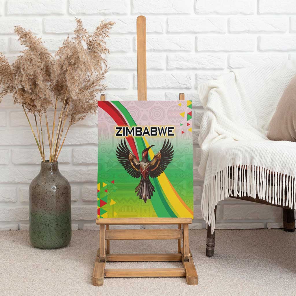 Zimbabwe Vibe Canvas Wall Art Tribal-Inspired Background with Geometric Flag Color Design