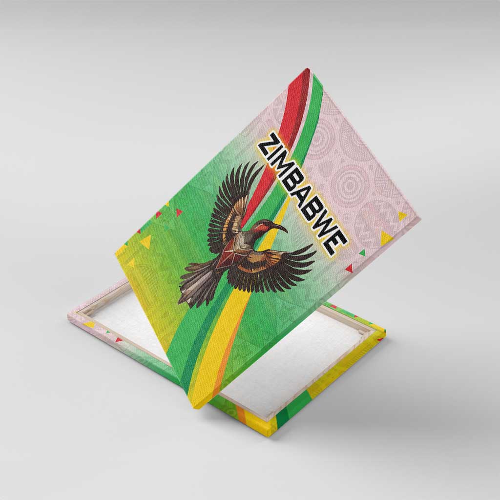 Zimbabwe Vibe Canvas Wall Art Tribal-Inspired Background with Geometric Flag Color Design