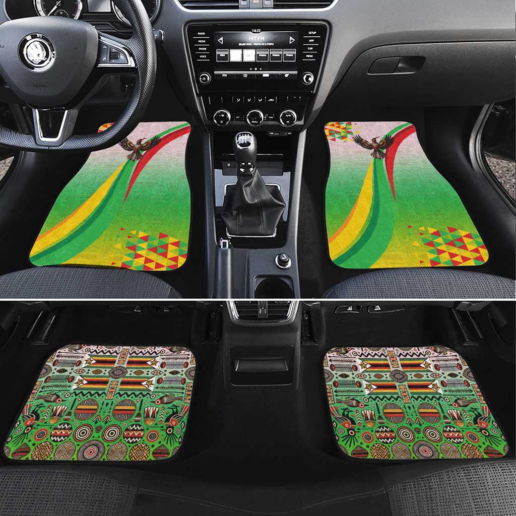 Zimbabwe Vibe Car Mats Tribal-Inspired Background with Geometric Flag Color Design