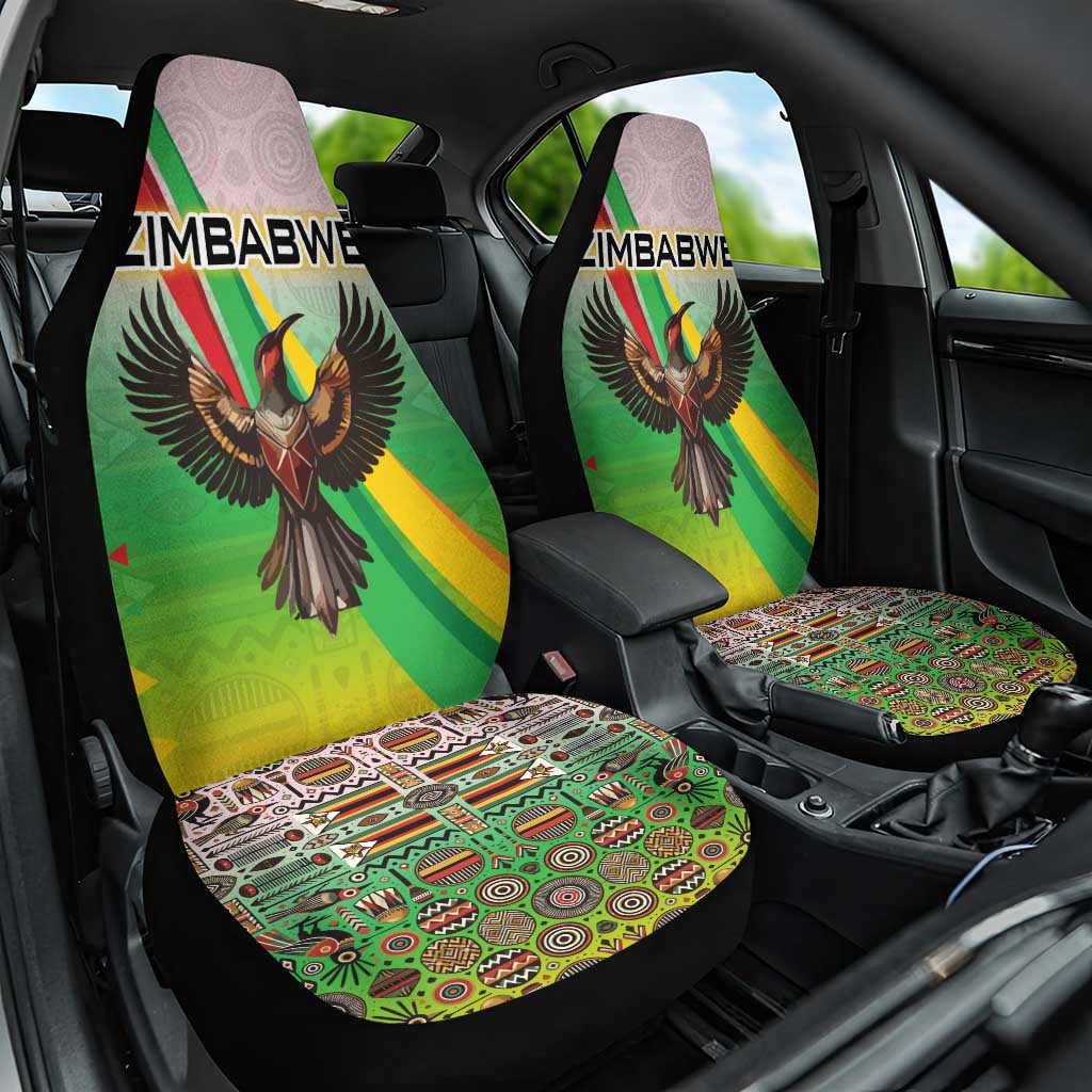 Zimbabwe Vibe Car Seat Cover Tribal-Inspired Background with Geometric Flag Color Design