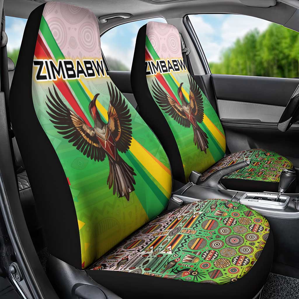 Zimbabwe Vibe Car Seat Cover Tribal-Inspired Background with Geometric Flag Color Design