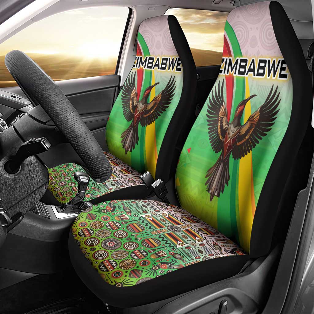 Zimbabwe Vibe Car Seat Cover Tribal-Inspired Background with Geometric Flag Color Design
