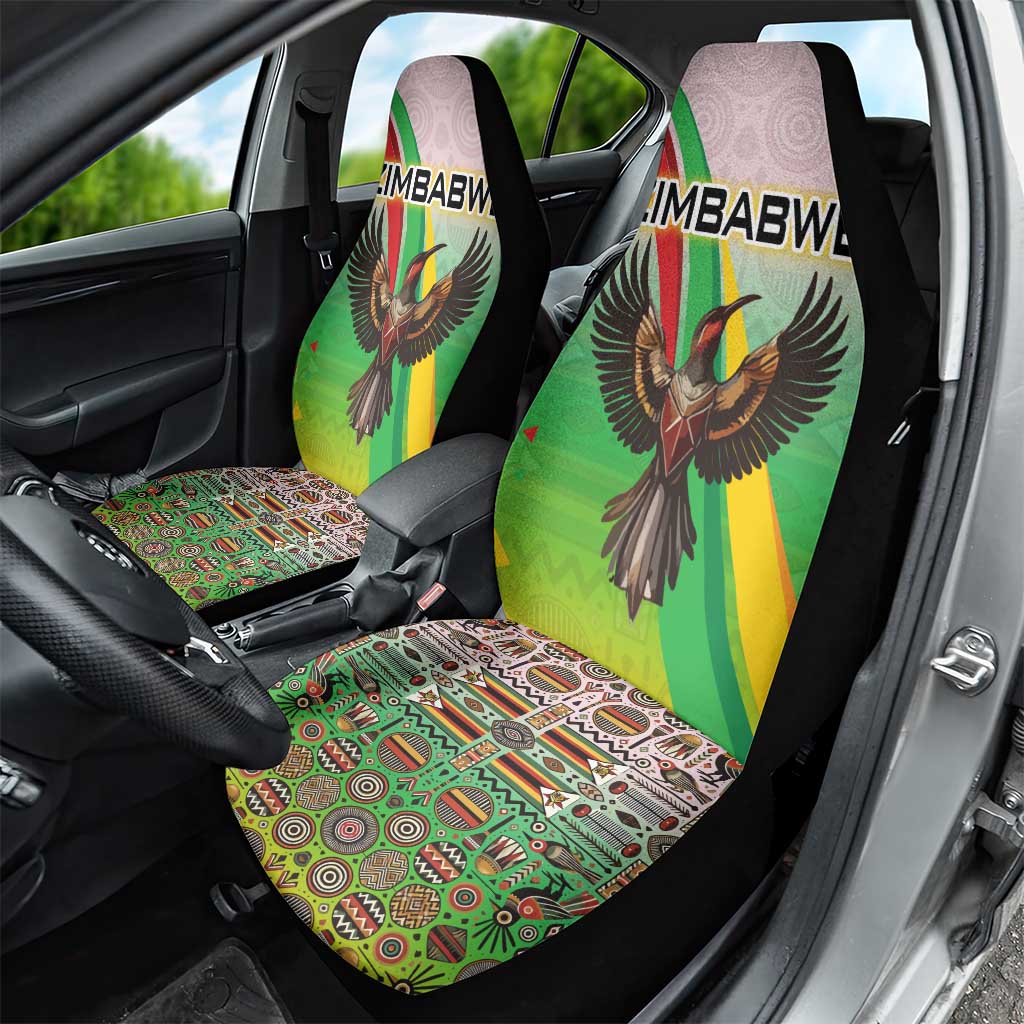 Zimbabwe Vibe Car Seat Cover Tribal-Inspired Background with Geometric Flag Color Design