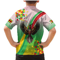 Zimbabwe Vibe Family Matching Mermaid Dress and Hawaiian Shirt Tribal-Inspired Background with Geometric Flag Color Design