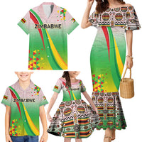 Zimbabwe Vibe Family Matching Mermaid Dress and Hawaiian Shirt Tribal-Inspired Background with Geometric Flag Color Design