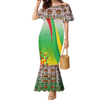 Zimbabwe Vibe Family Matching Mermaid Dress and Hawaiian Shirt Tribal-Inspired Background with Geometric Flag Color Design