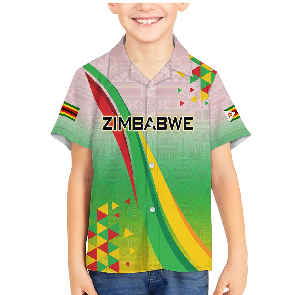 Zimbabwe Vibe Family Matching Mermaid Dress and Hawaiian Shirt Tribal-Inspired Background with Geometric Flag Color Design