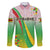 Zimbabwe Vibe Family Matching Off The Shoulder Long Sleeve Dress and Hawaiian Shirt Tribal-Inspired Background with Geometric Flag Color Design