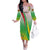 Zimbabwe Vibe Family Matching Off The Shoulder Long Sleeve Dress and Hawaiian Shirt Tribal-Inspired Background with Geometric Flag Color Design
