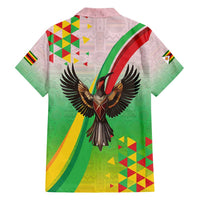 Zimbabwe Vibe Family Matching Off Shoulder Maxi Dress and Hawaiian Shirt Tribal-Inspired Background with Geometric Flag Color Design