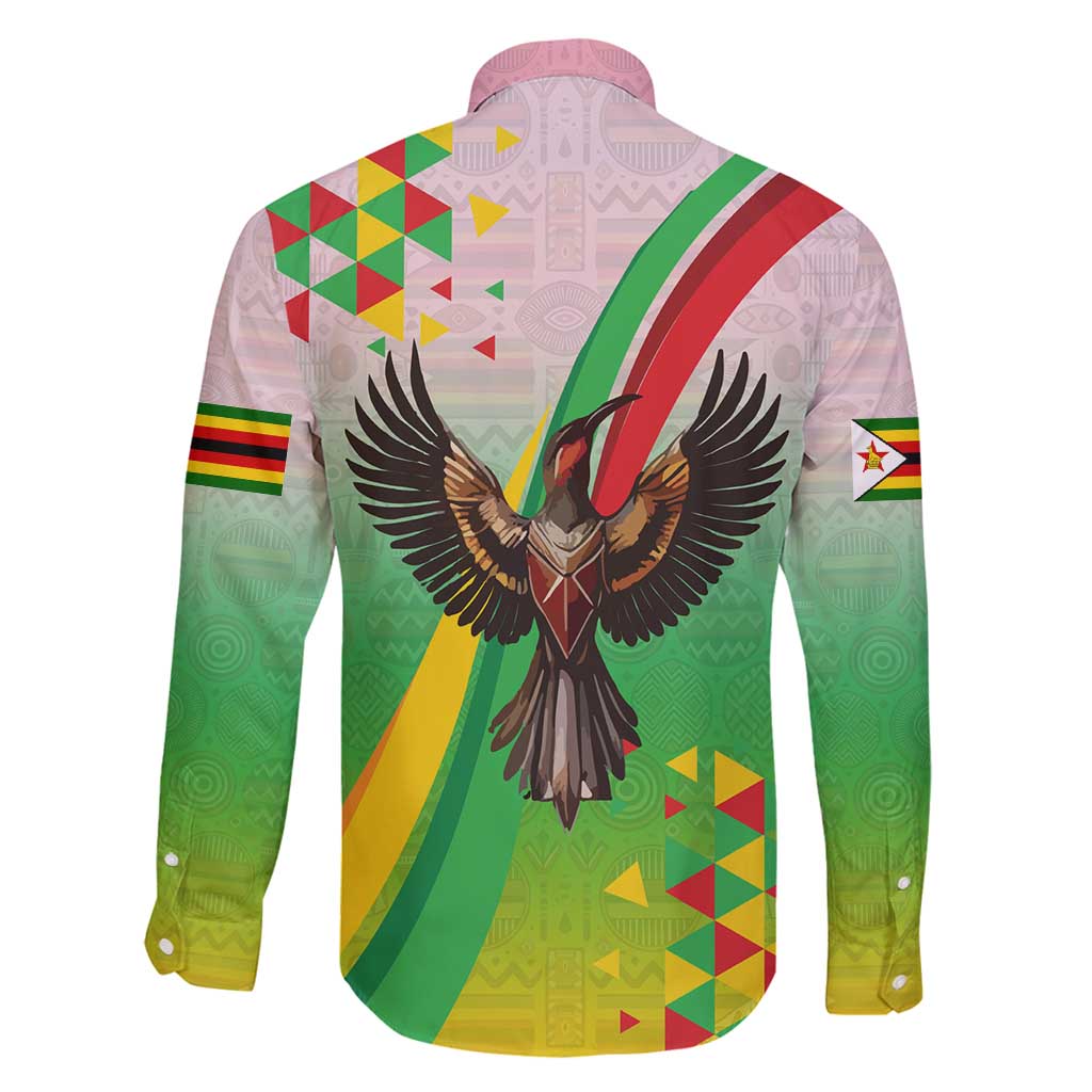 Zimbabwe Vibe Family Matching Off Shoulder Maxi Dress and Hawaiian Shirt Tribal-Inspired Background with Geometric Flag Color Design