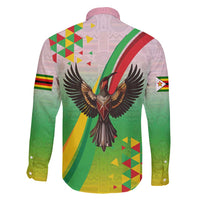 Zimbabwe Vibe Family Matching Off Shoulder Maxi Dress and Hawaiian Shirt Tribal-Inspired Background with Geometric Flag Color Design