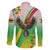 Zimbabwe Vibe Family Matching Off Shoulder Maxi Dress and Hawaiian Shirt Tribal-Inspired Background with Geometric Flag Color Design