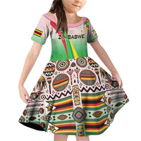 Zimbabwe Vibe Family Matching Off Shoulder Short Dress and Hawaiian Shirt Tribal-Inspired Background with Geometric Flag Color Design