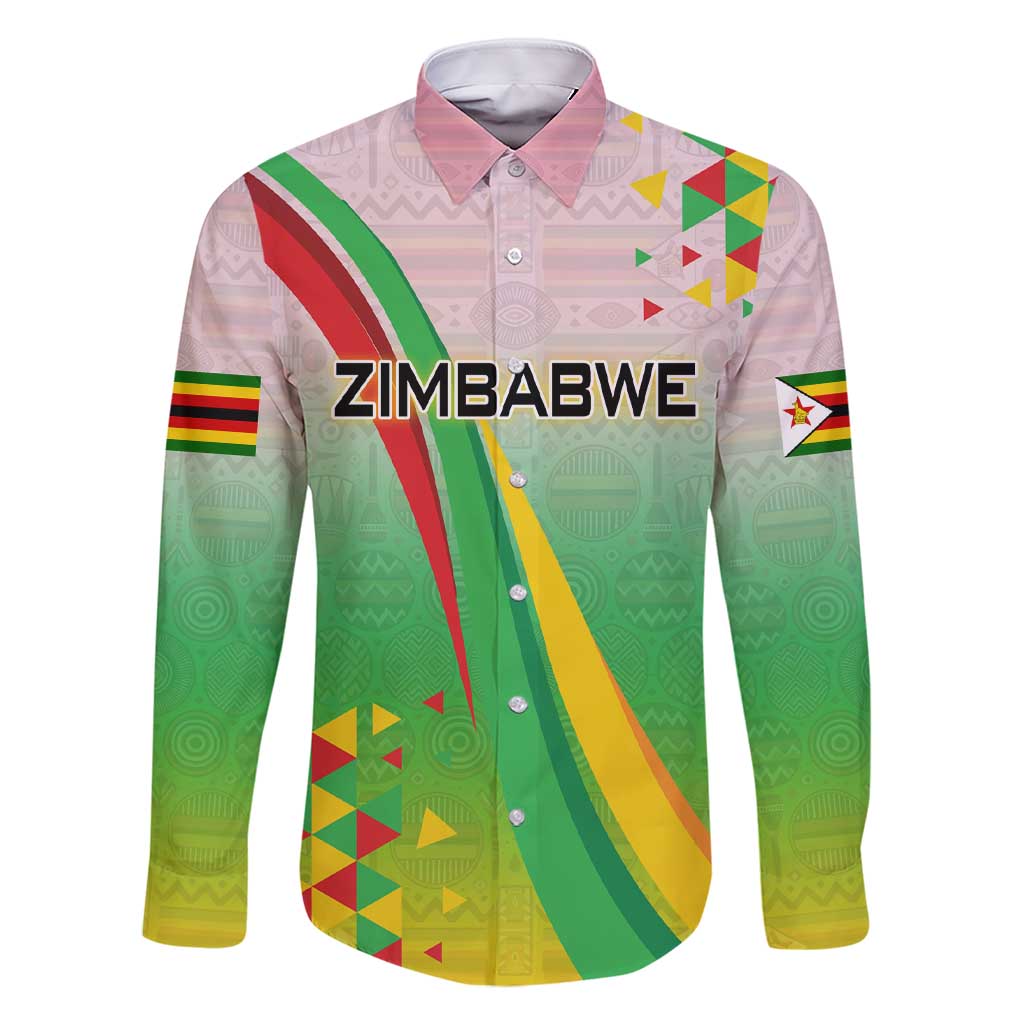 Zimbabwe Vibe Family Matching Short Sleeve Bodycon Dress and Hawaiian Shirt Tribal-Inspired Background with Geometric Flag Color Design