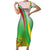 Zimbabwe Vibe Family Matching Short Sleeve Bodycon Dress and Hawaiian Shirt Tribal-Inspired Background with Geometric Flag Color Design