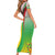 Zimbabwe Vibe Family Matching Short Sleeve Bodycon Dress and Hawaiian Shirt Tribal-Inspired Background with Geometric Flag Color Design