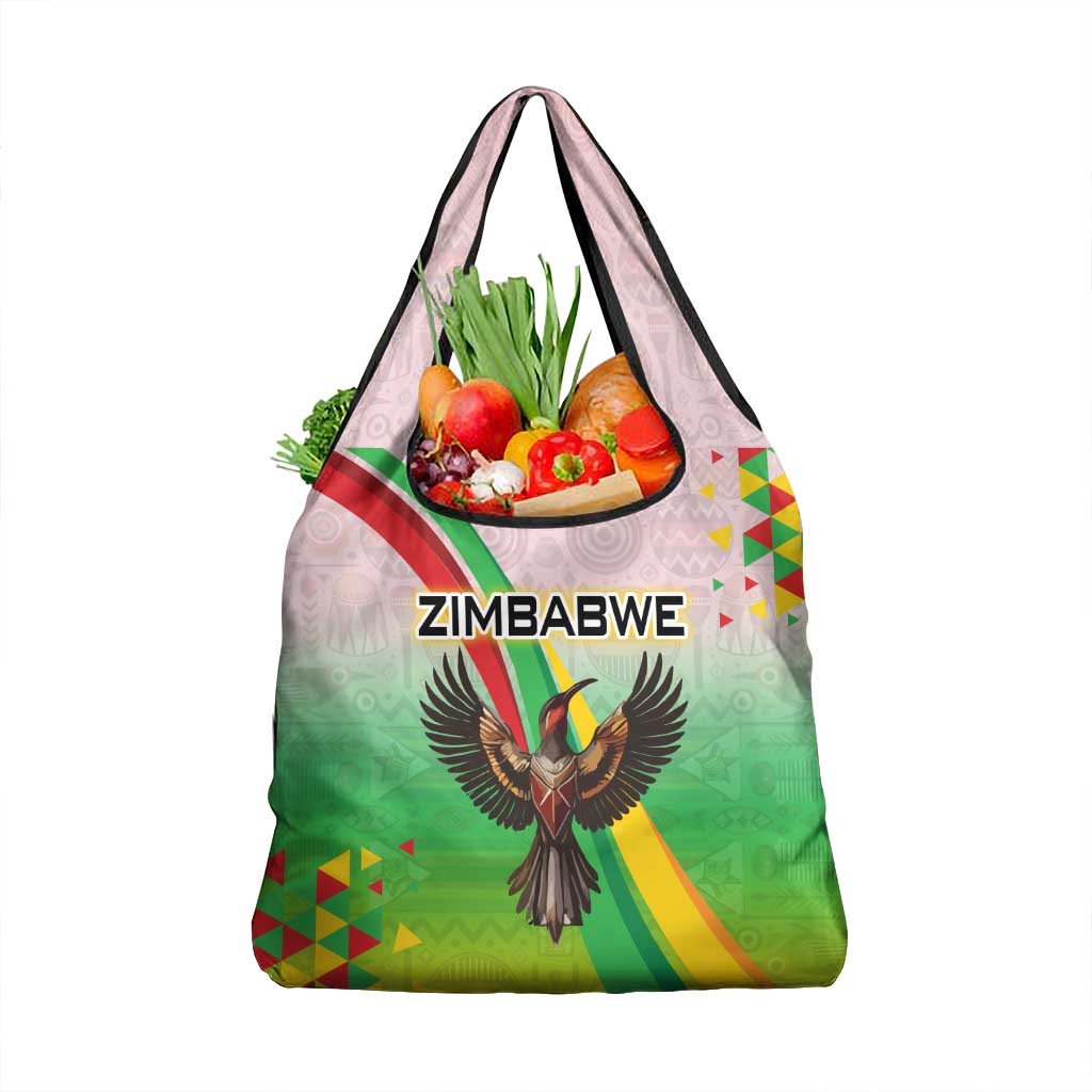 Zimbabwe Vibe Grocery Bag Tribal-Inspired Background with Geometric Flag Color Design