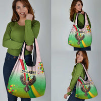 Zimbabwe Vibe Grocery Bag Tribal-Inspired Background with Geometric Flag Color Design
