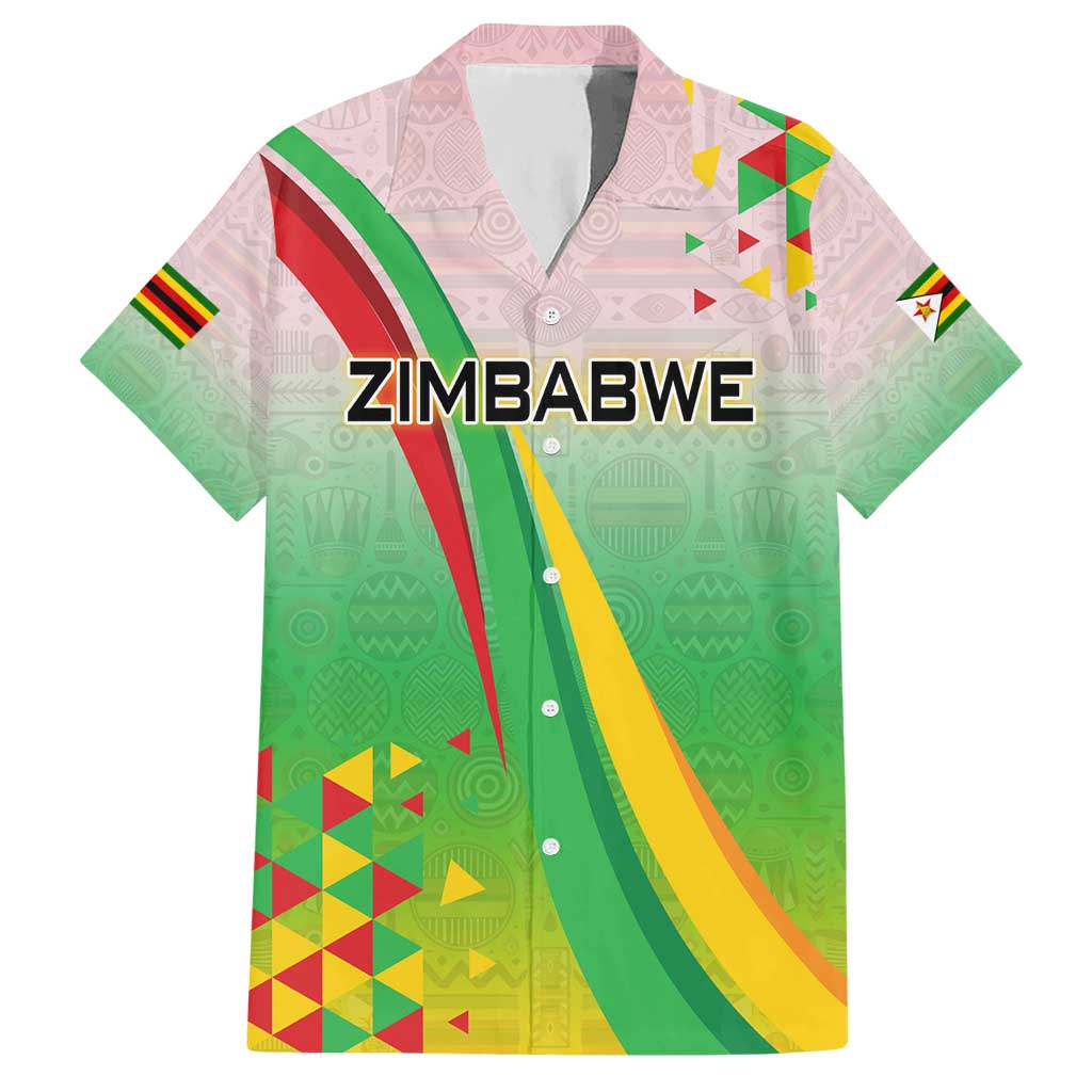 Zimbabwe Vibe Hawaiian Shirt Tribal-Inspired Background with Geometric Flag Color Design