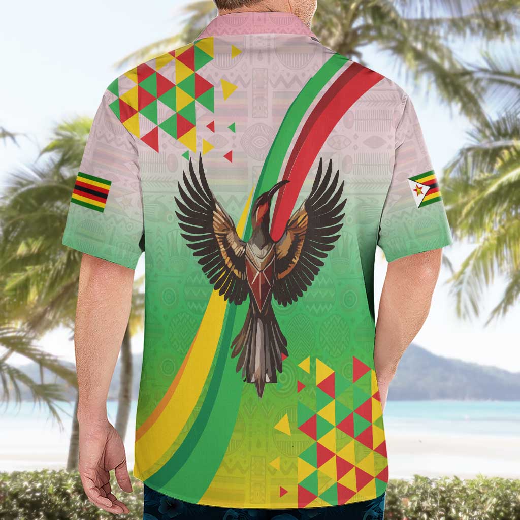 Zimbabwe Vibe Hawaiian Shirt Tribal-Inspired Background with Geometric Flag Color Design