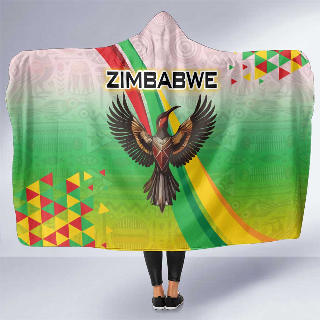 Zimbabwe Vibe Hooded Blanket Tribal-Inspired Background with Geometric Flag Color Design