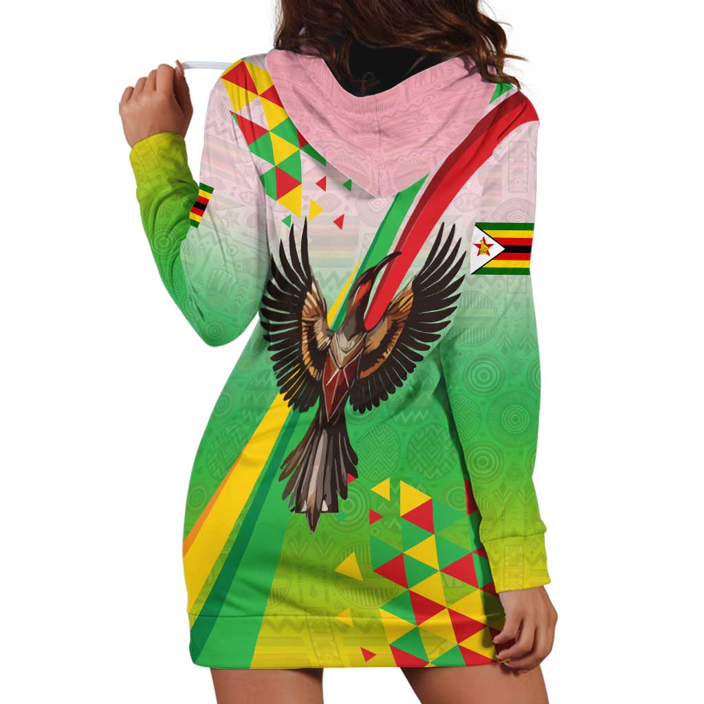 Zimbabwe Vibe Hoodie Dress Tribal-Inspired Background with Geometric Flag Color Design