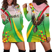 Zimbabwe Vibe Hoodie Dress Tribal-Inspired Background with Geometric Flag Color Design