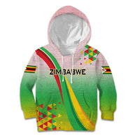 Zimbabwe Vibe Kid Hoodie Tribal-Inspired Background with Geometric Flag Color Design