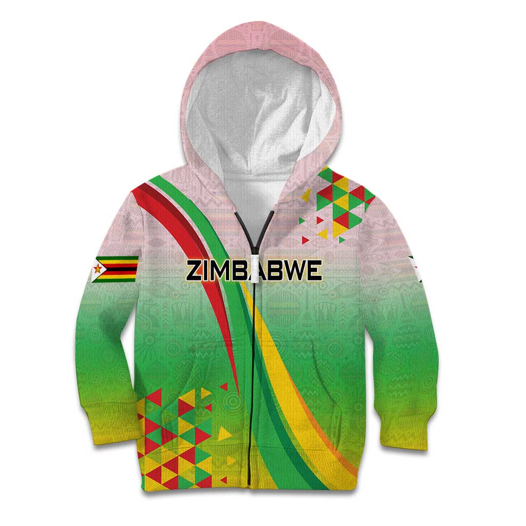 Zimbabwe Vibe Kid Hoodie Tribal-Inspired Background with Geometric Flag Color Design