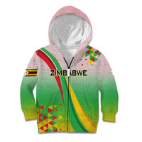 Zimbabwe Vibe Kid Hoodie Tribal-Inspired Background with Geometric Flag Color Design