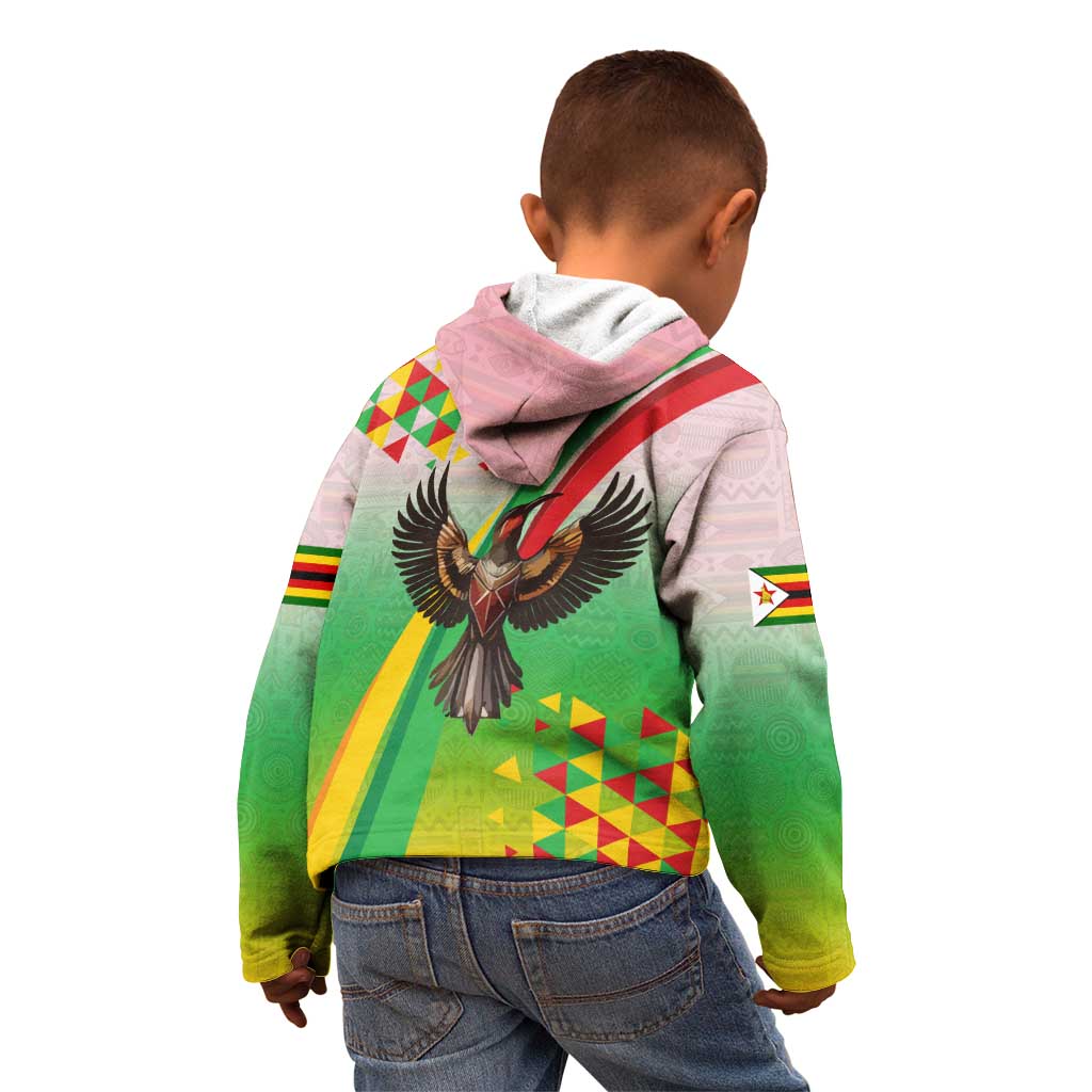 Zimbabwe Vibe Kid Hoodie Tribal-Inspired Background with Geometric Flag Color Design