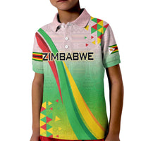 Zimbabwe Vibe Kid Polo Shirt Tribal-Inspired Background with Geometric Flag Color Design