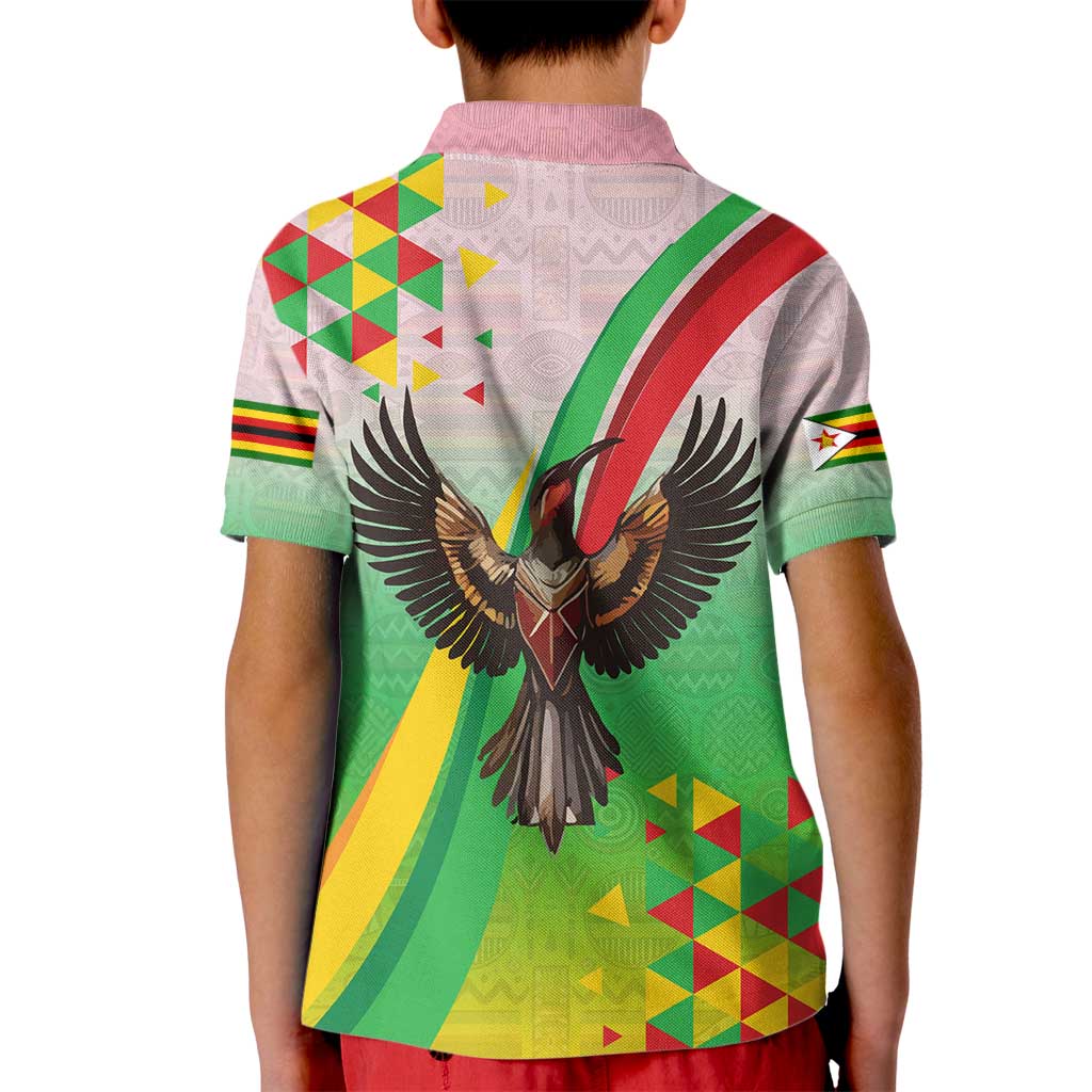 Zimbabwe Vibe Kid Polo Shirt Tribal-Inspired Background with Geometric Flag Color Design
