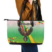 Zimbabwe Vibe Leather Tote Bag Tribal-Inspired Background with Geometric Flag Color Design