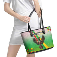Zimbabwe Vibe Leather Tote Bag Tribal-Inspired Background with Geometric Flag Color Design