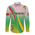 Zimbabwe Vibe Long Sleeve Button Shirt Tribal-Inspired Background with Geometric Flag Color Design