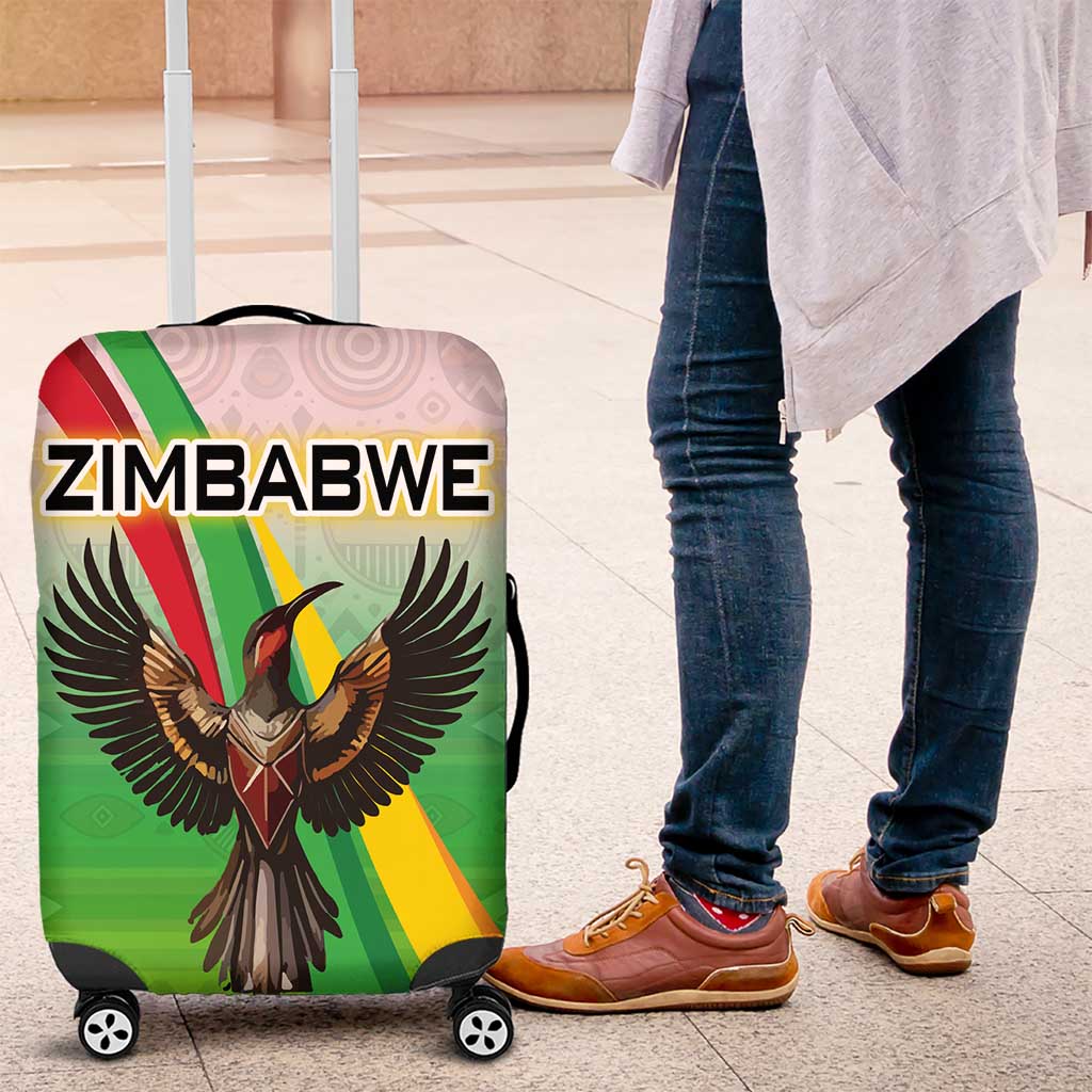 Zimbabwe Vibe Luggage Cover Tribal-Inspired Background with Geometric Flag Color Design