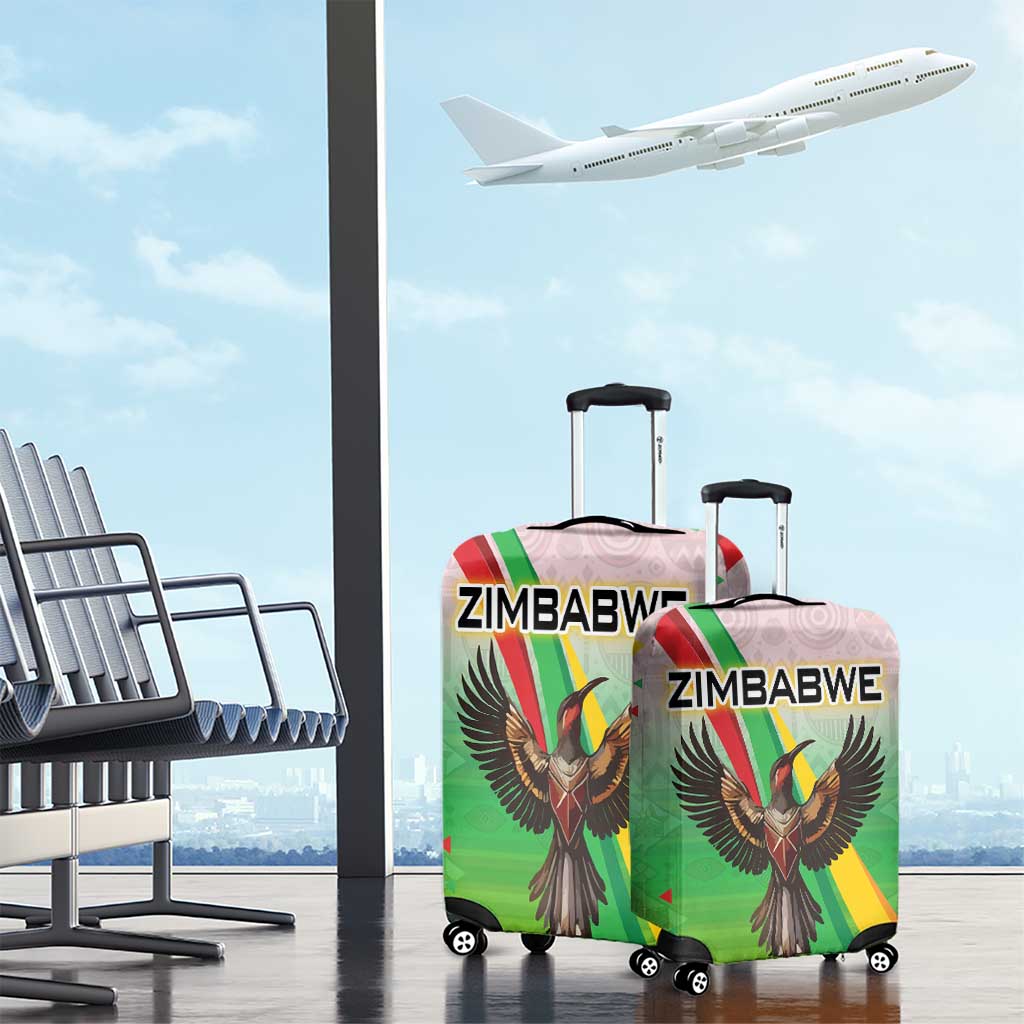 Zimbabwe Vibe Luggage Cover Tribal-Inspired Background with Geometric Flag Color Design