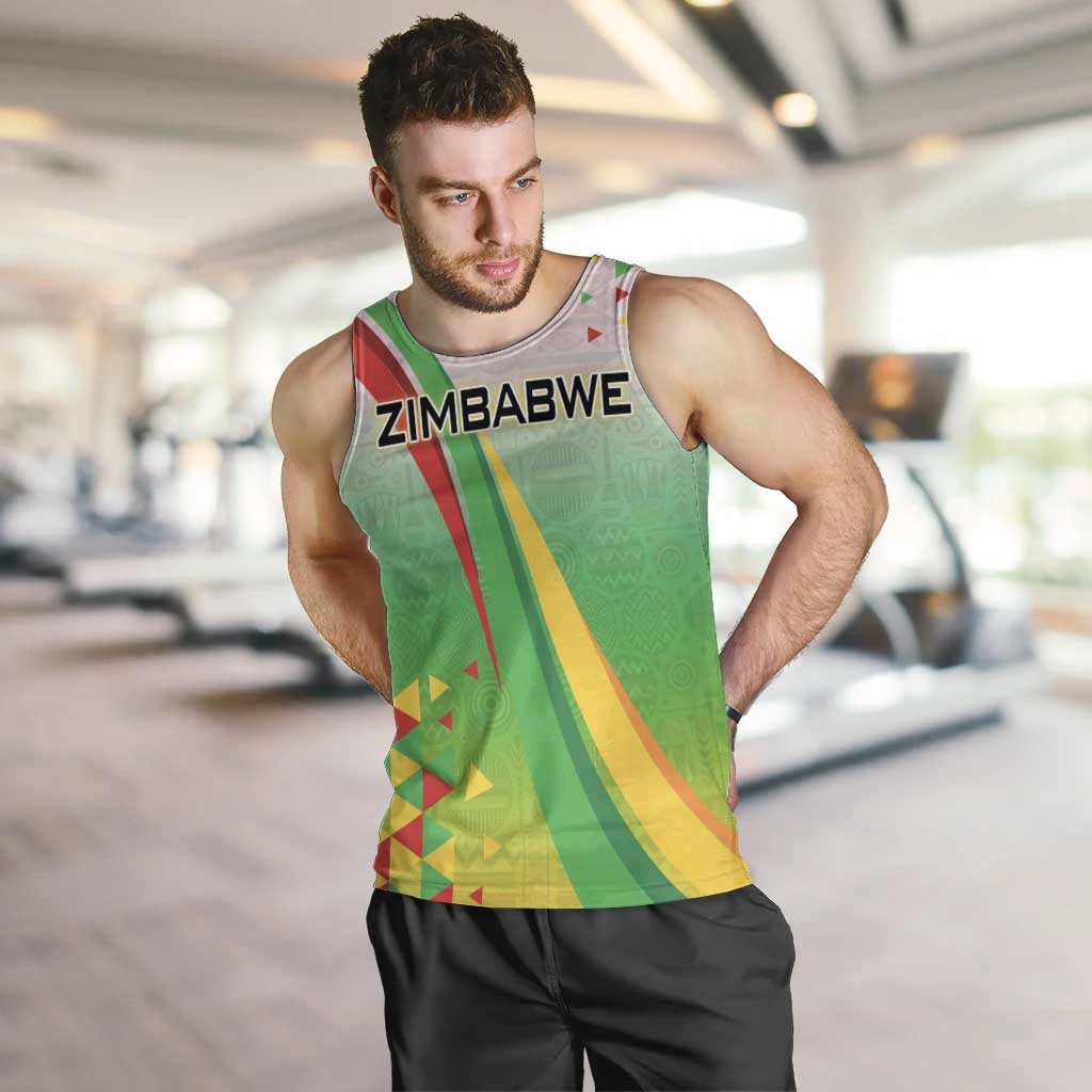 Zimbabwe Vibe Men Tank Top Tribal-Inspired Background with Geometric Flag Color Design