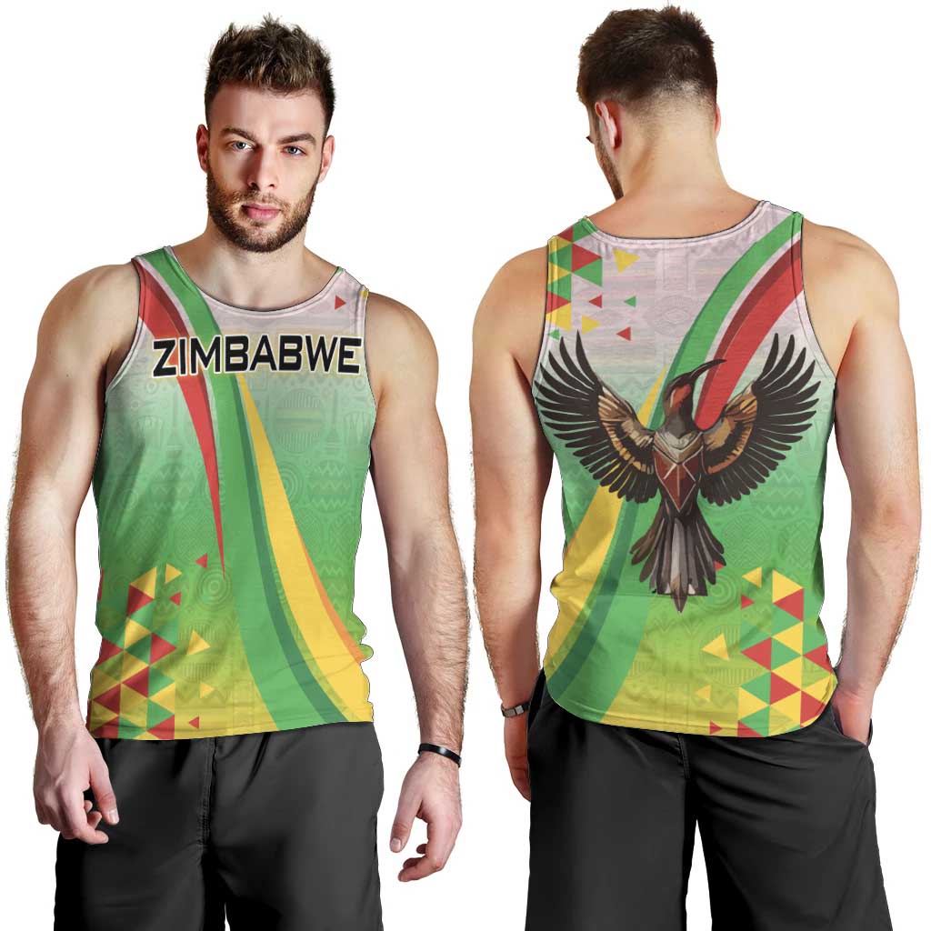 Zimbabwe Vibe Men Tank Top Tribal-Inspired Background with Geometric Flag Color Design