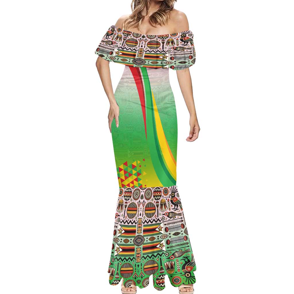 Zimbabwe Vibe Mermaid Dress Tribal-Inspired Background with Geometric Flag Color Design