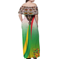 Zimbabwe Vibe Off Shoulder Maxi Dress Tribal-Inspired Background with Geometric Flag Color Design