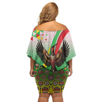 Zimbabwe Vibe Off Shoulder Short Dress Tribal-Inspired Background with Geometric Flag Color Design